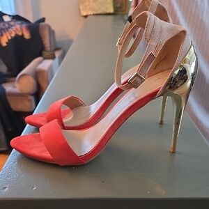 Elegant Red and Gold Women's Heels